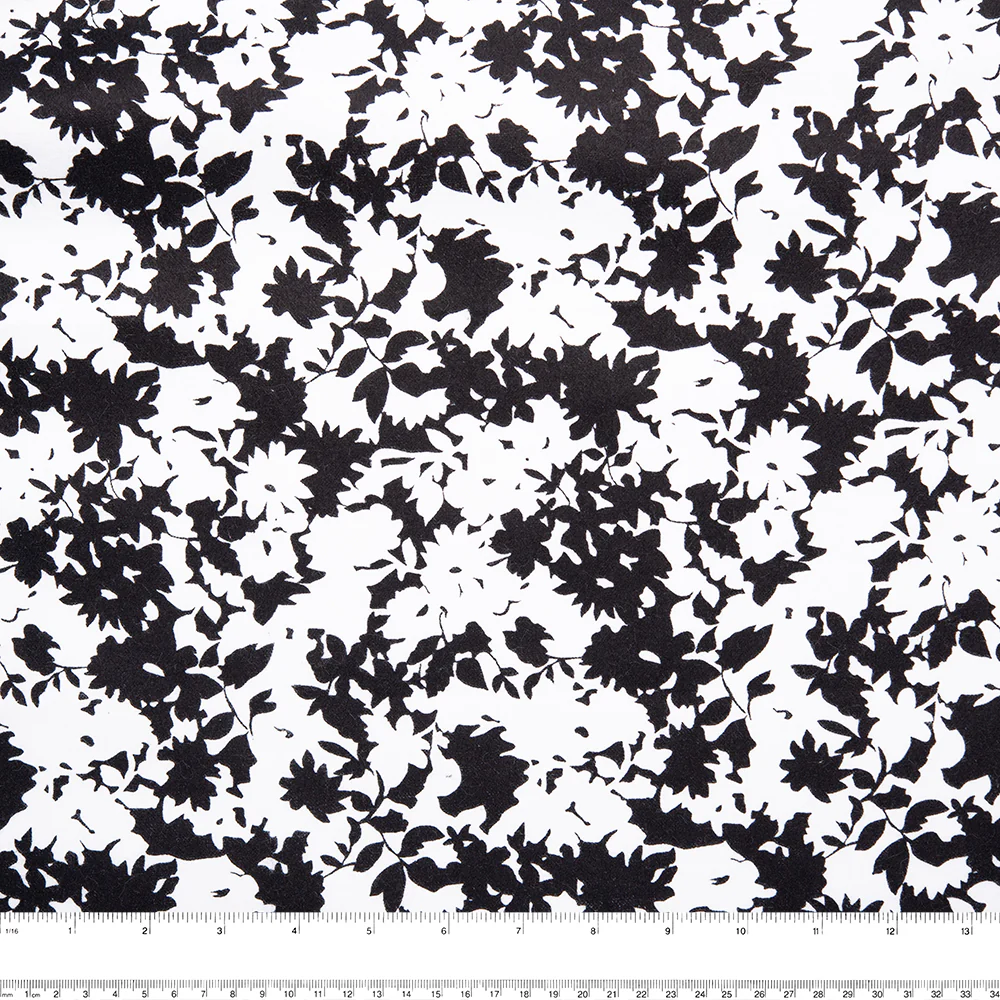 CHARLIE Printed Flannelette - Flower silhouette - White / Black - Image 2