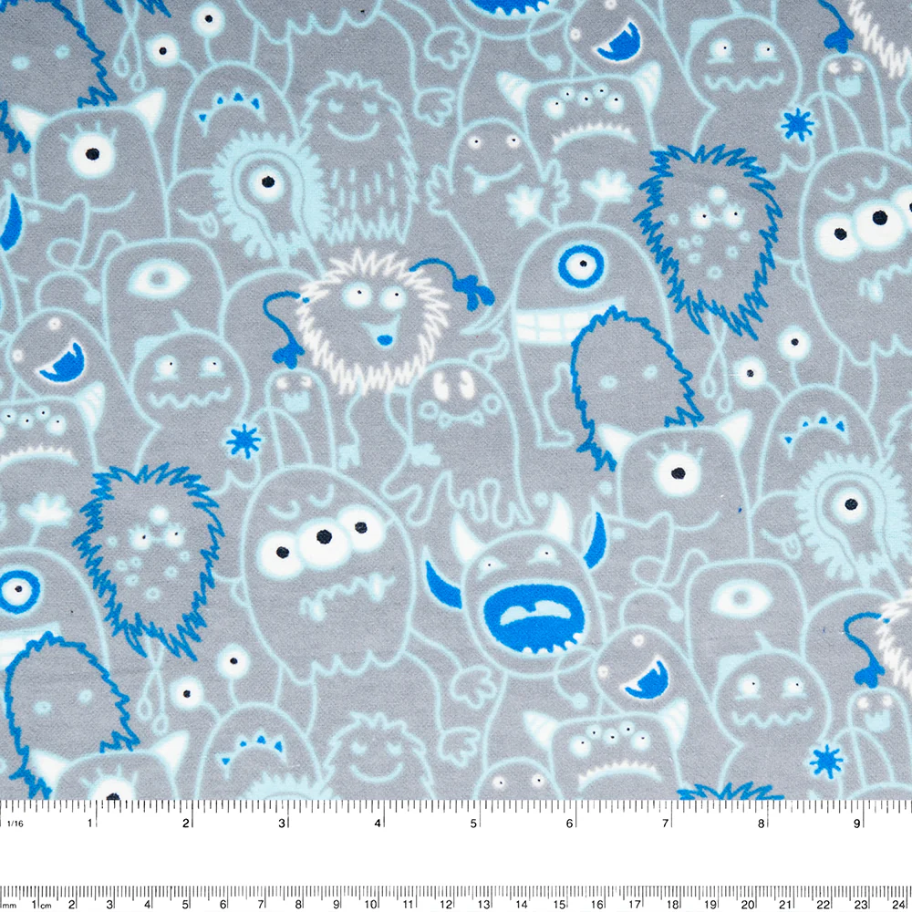 CHARLIE Printed Flannelette - LIL'MONSTERS - Grey - Image 2