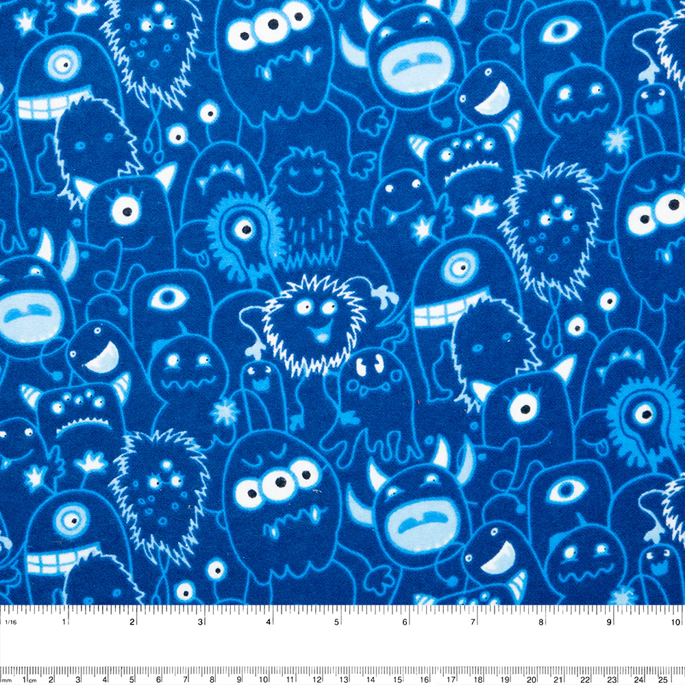 CHARLIE Printed Flannelette - LIL'MONSTERS - Navy - Image 2