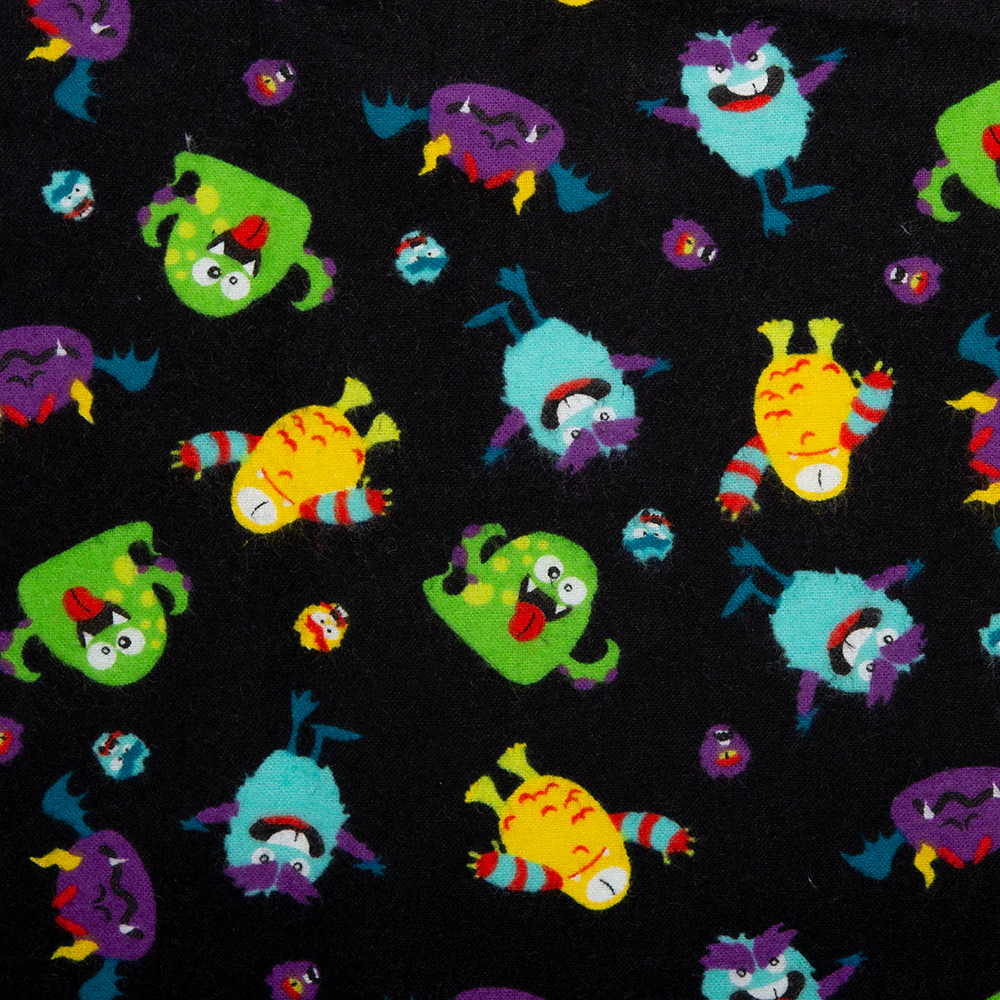 CHARLIE Printed Flannelette - Monsters - Black