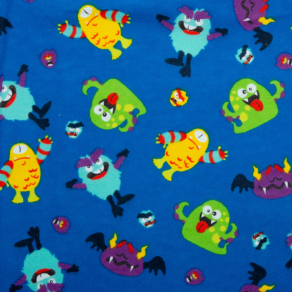 CHARLIE Printed Flannelette - Monsters - Blue