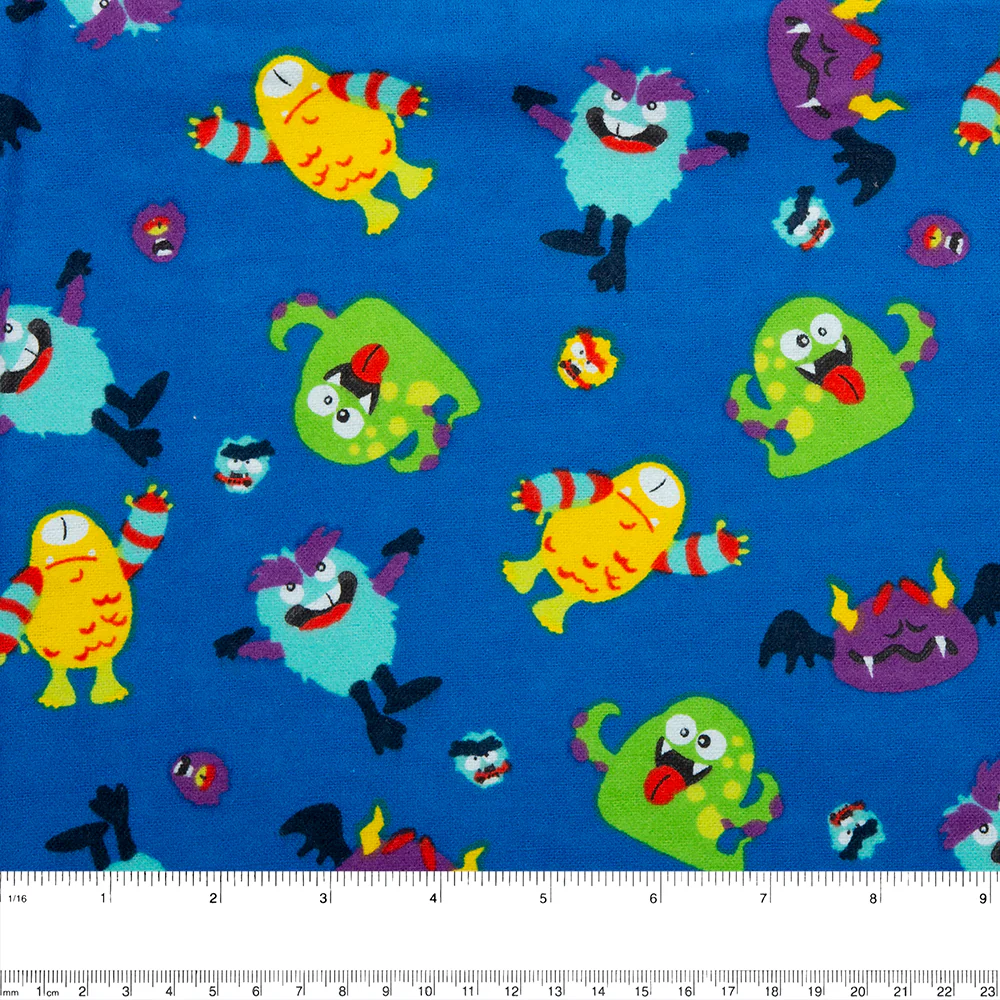 CHARLIE Printed Flannelette - Monsters - Blue - Image 2