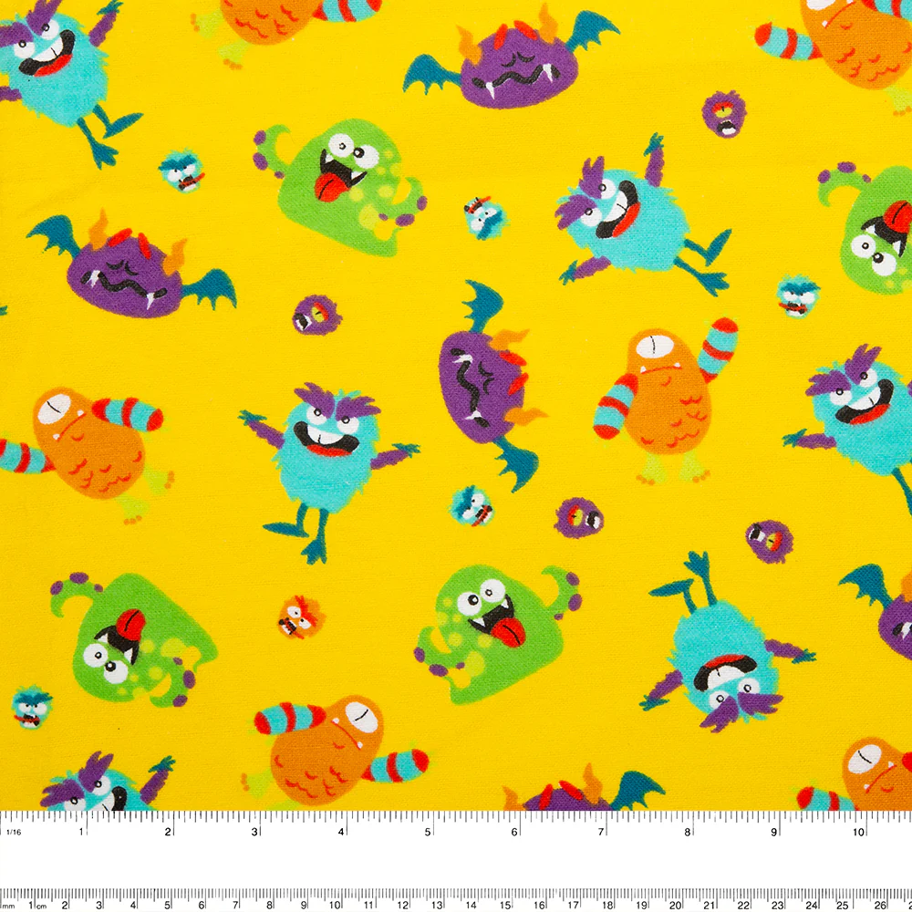 CHARLIE Printed Flannelette - Monsters - Yellow - Image 2