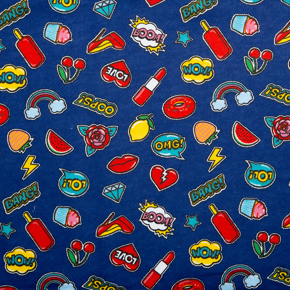 CHARLIE Printed Flannelette - Stickers - Blue