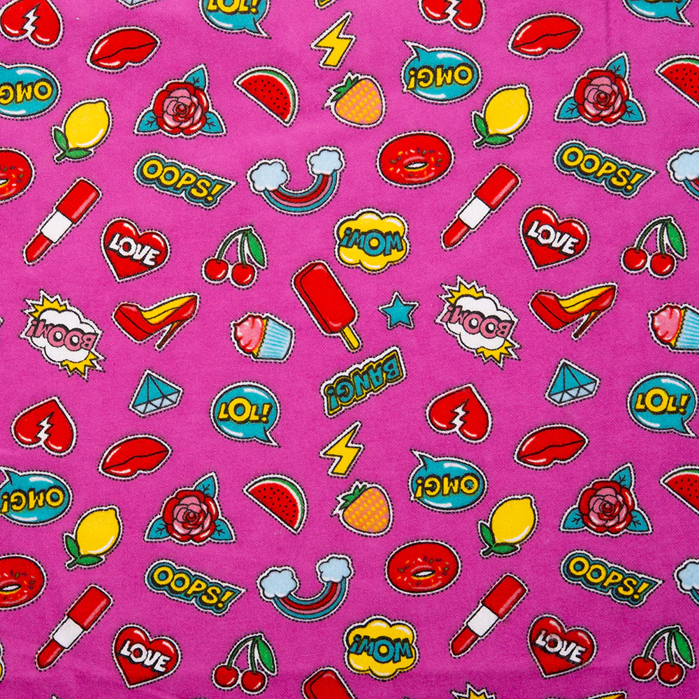 CHARLIE Printed Flannelette - Stickers - Pink