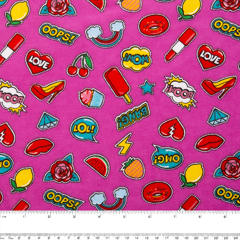 CHARLIE Printed Flannelette - Stickers - Pink - Image 2