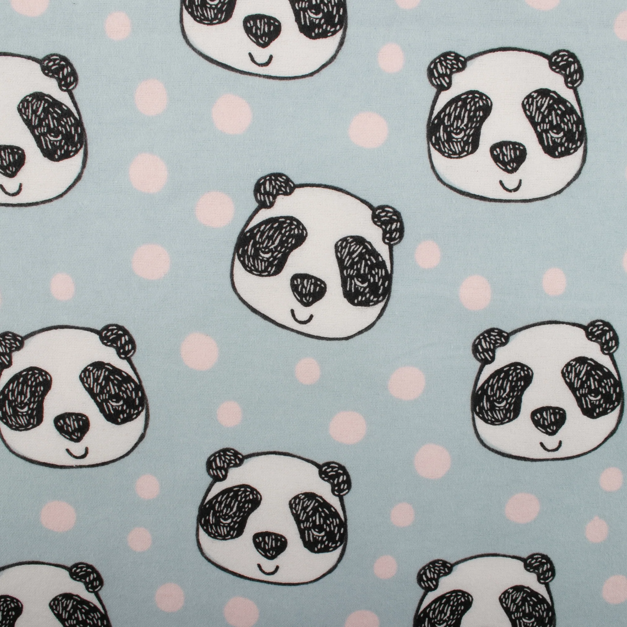 CHELSEA Flannelette Print - Panda / Dots - Blue