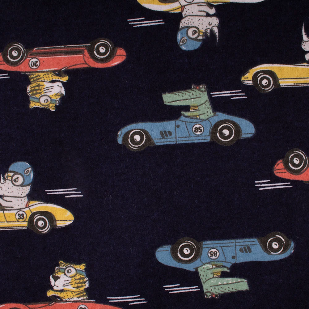 CHELSEA Flannelette Print - Race car - Navy