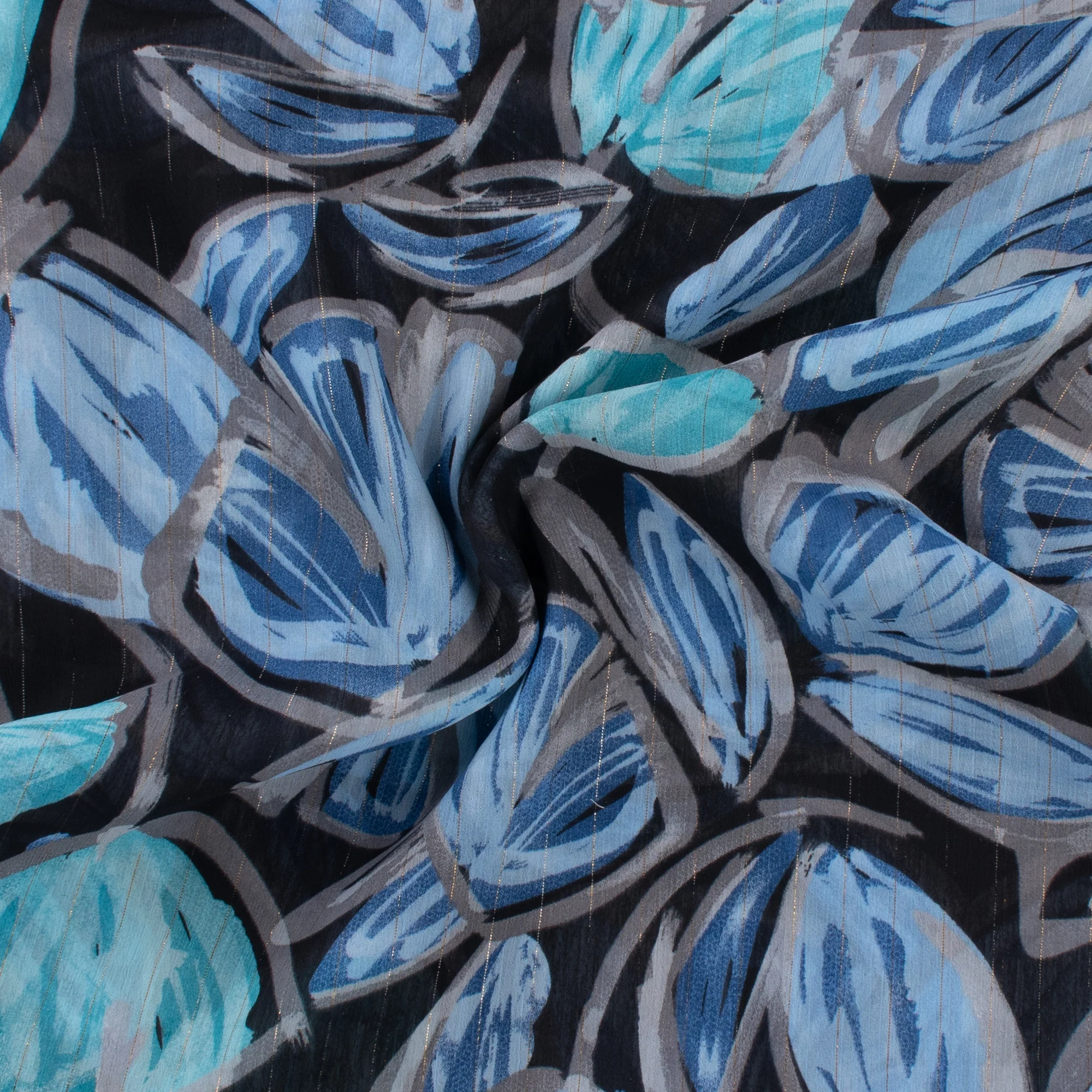 Chiffon with Metallic Print - CANNES - 001 - Floral Abstract - Blue - Image 2