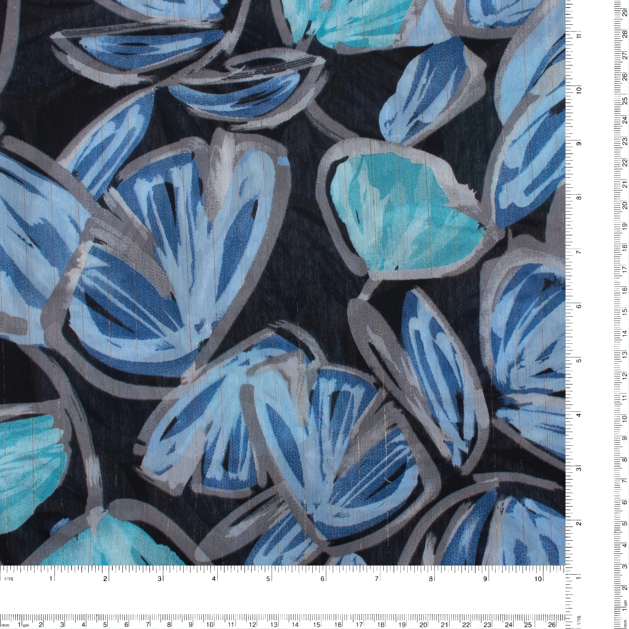 Chiffon with Metallic Print - CANNES - 001 - Floral Abstract - Blue - Image 3