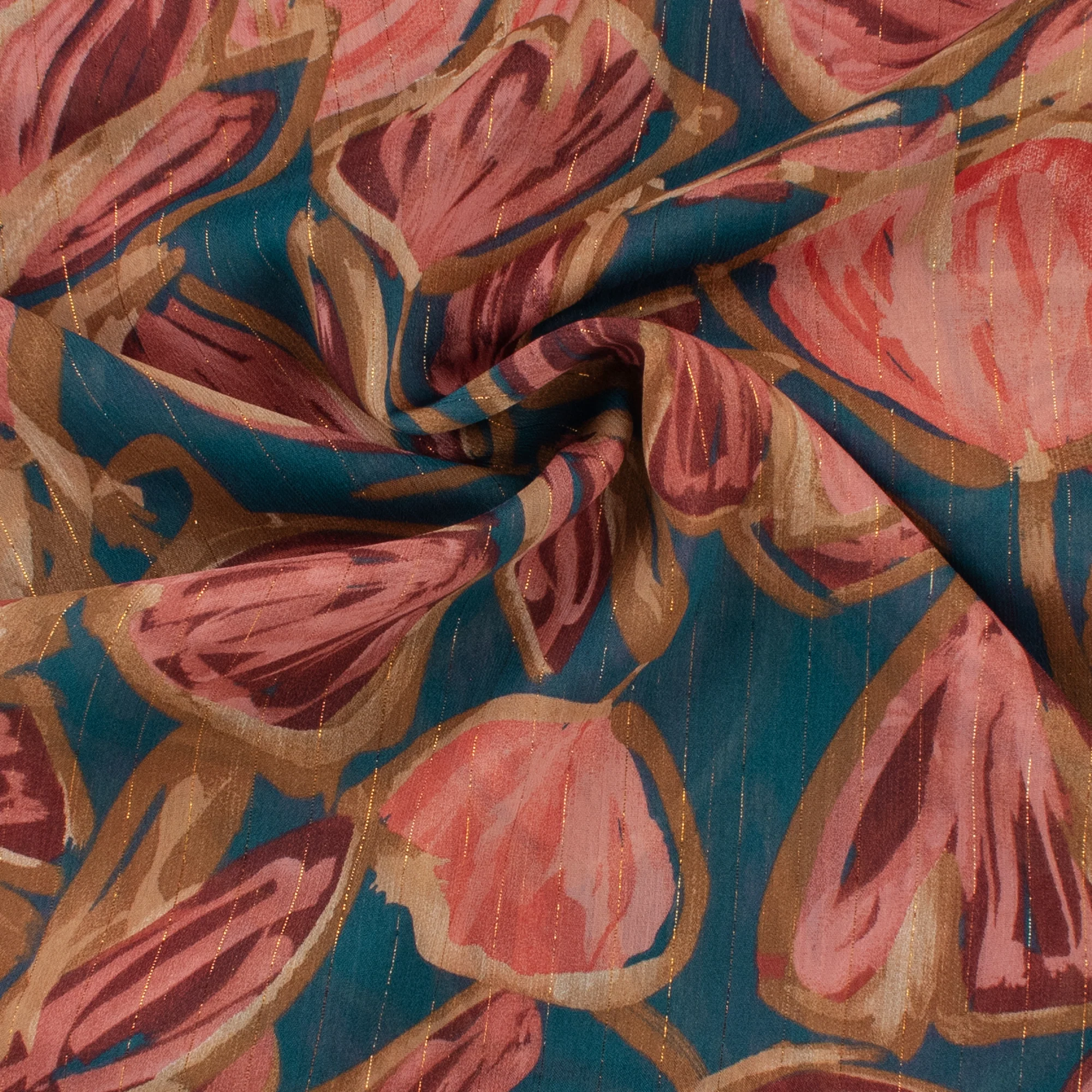 Chiffon with Metallic Print - CANNES - 002 - Floral Abstract - Wine - Image 2