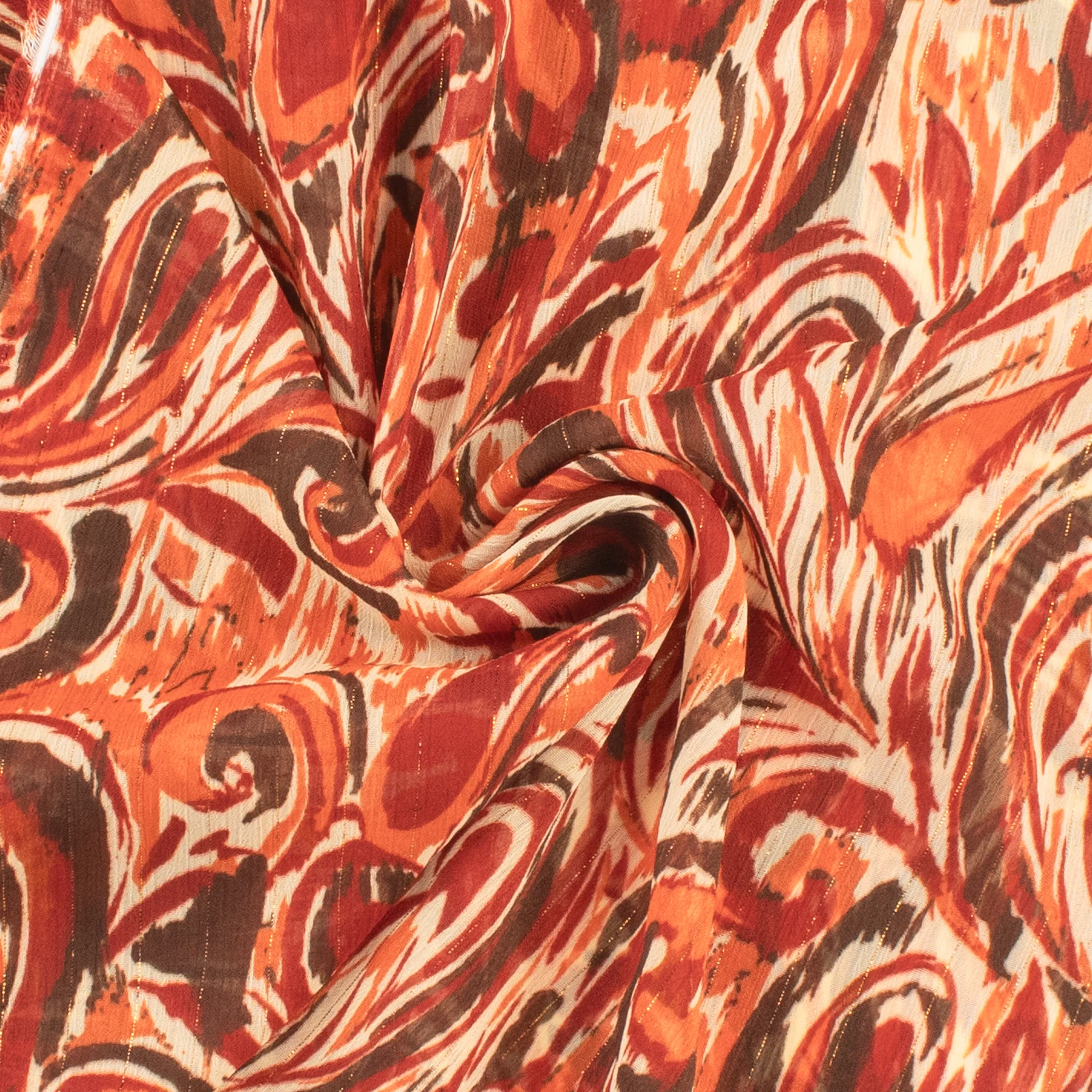 Chiffon with Metallic Print - CANNES - 010 - Paisley - Burnt Orange - Image 2
