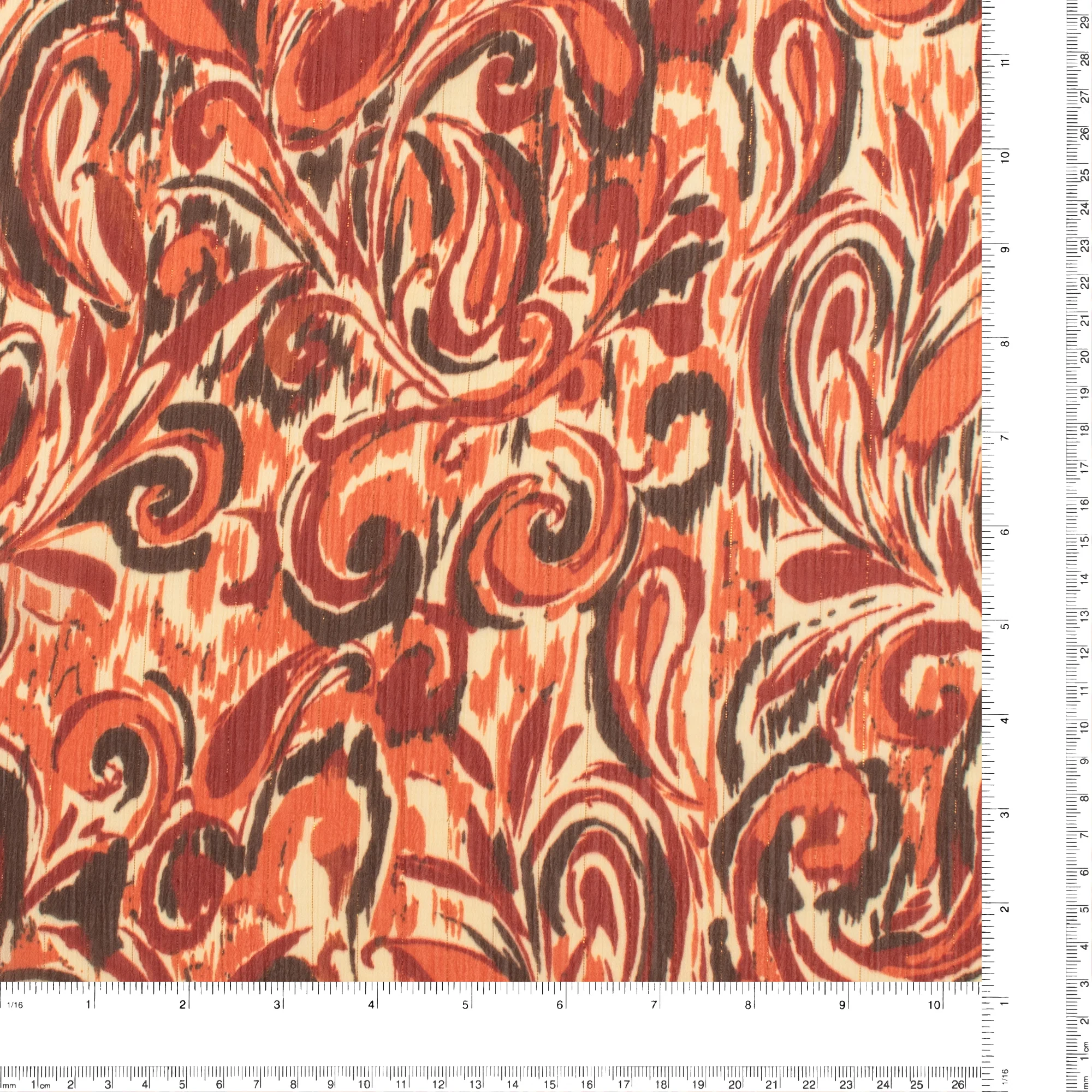 Chiffon with Metallic Print - CANNES - 010 - Paisley - Burnt Orange - Image 3