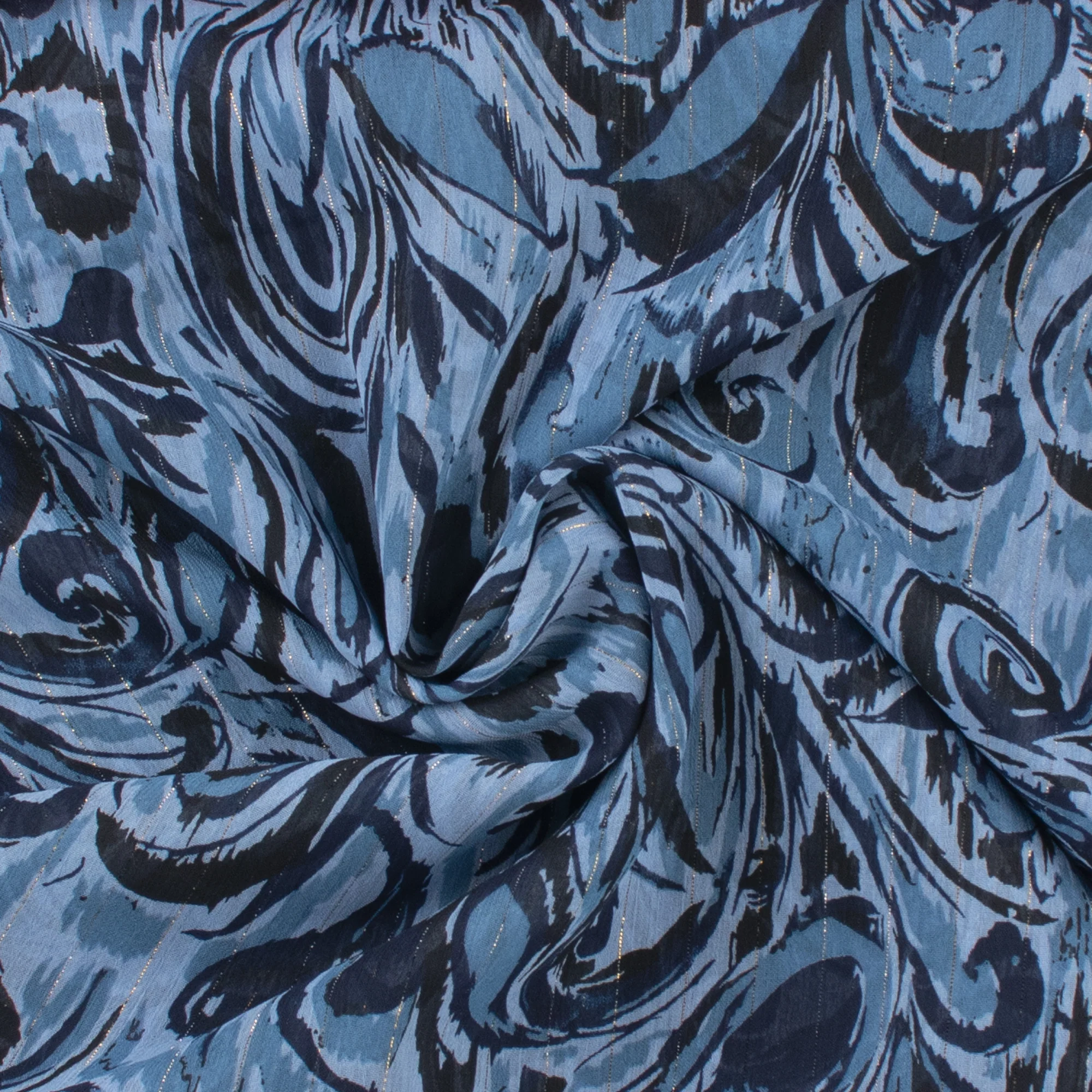 Chiffon with Metallic Print - CANNES - 011 - Paisley - Blue - Image 2