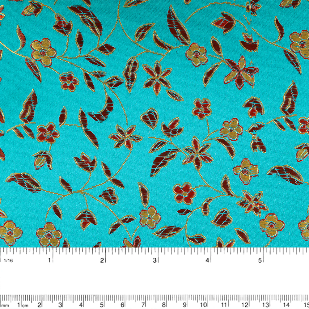 Chinese Brocade - Daisy - Aqua - Image 2