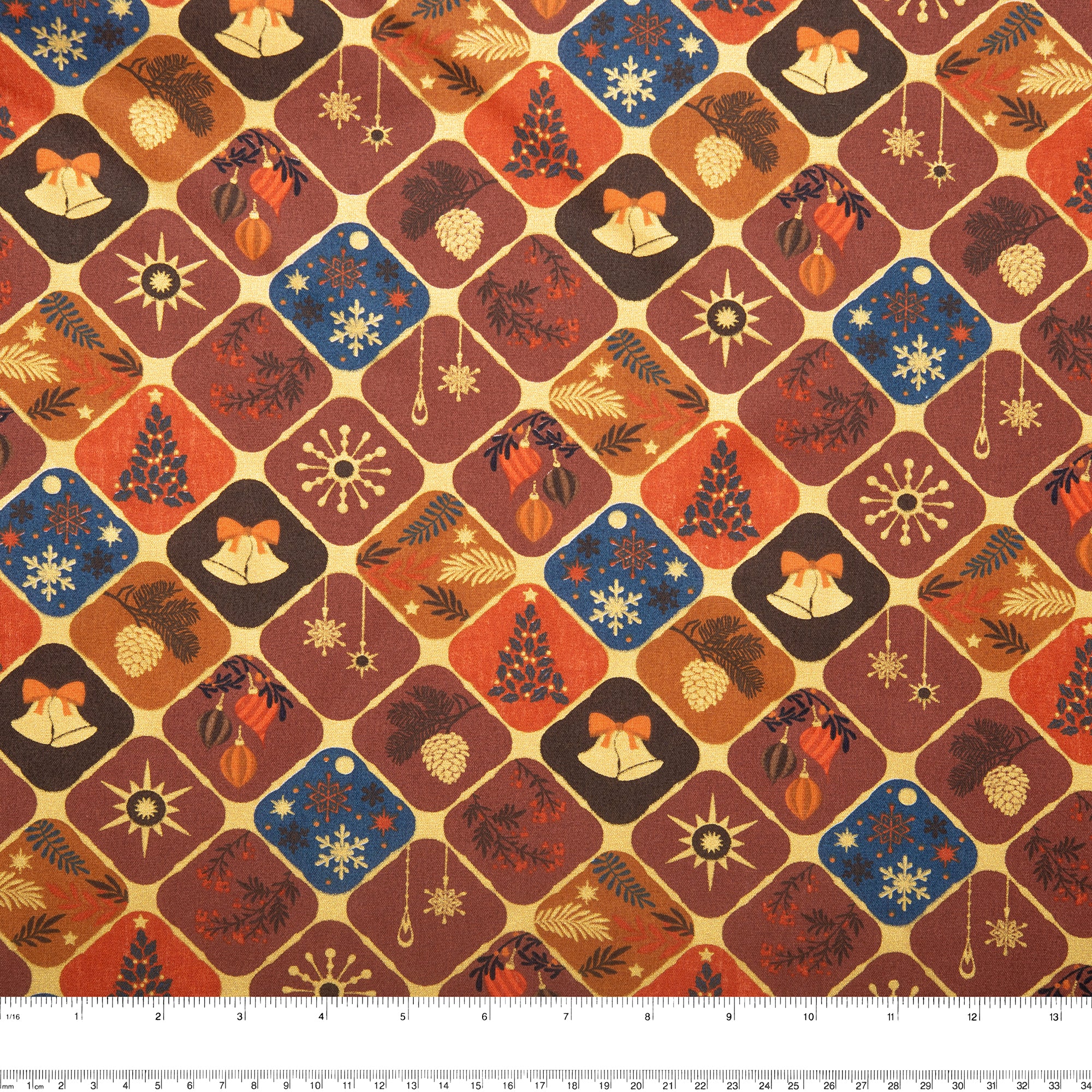 Christmas printed cotton - Diamonds - Brown - Image 3