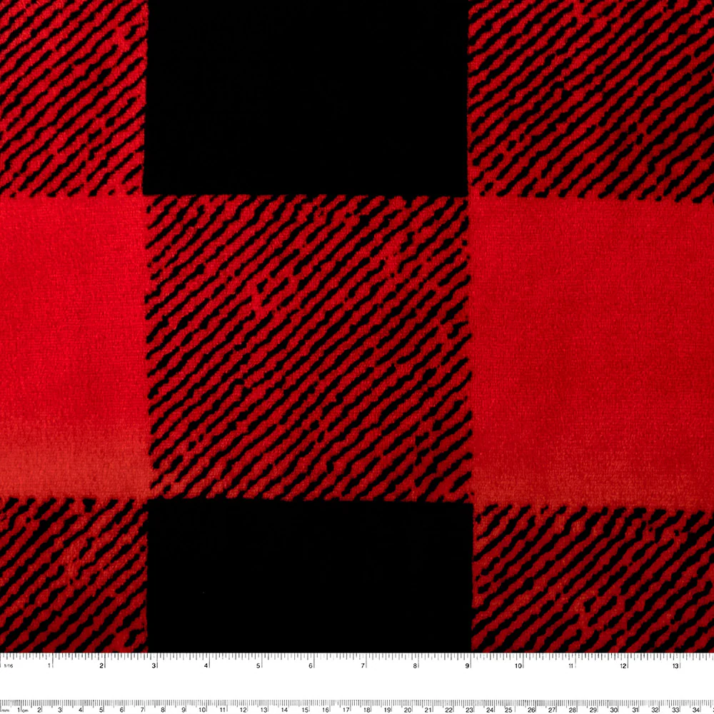 Coral Fleece Bonded to Fur - Plaids - Red - Image 3