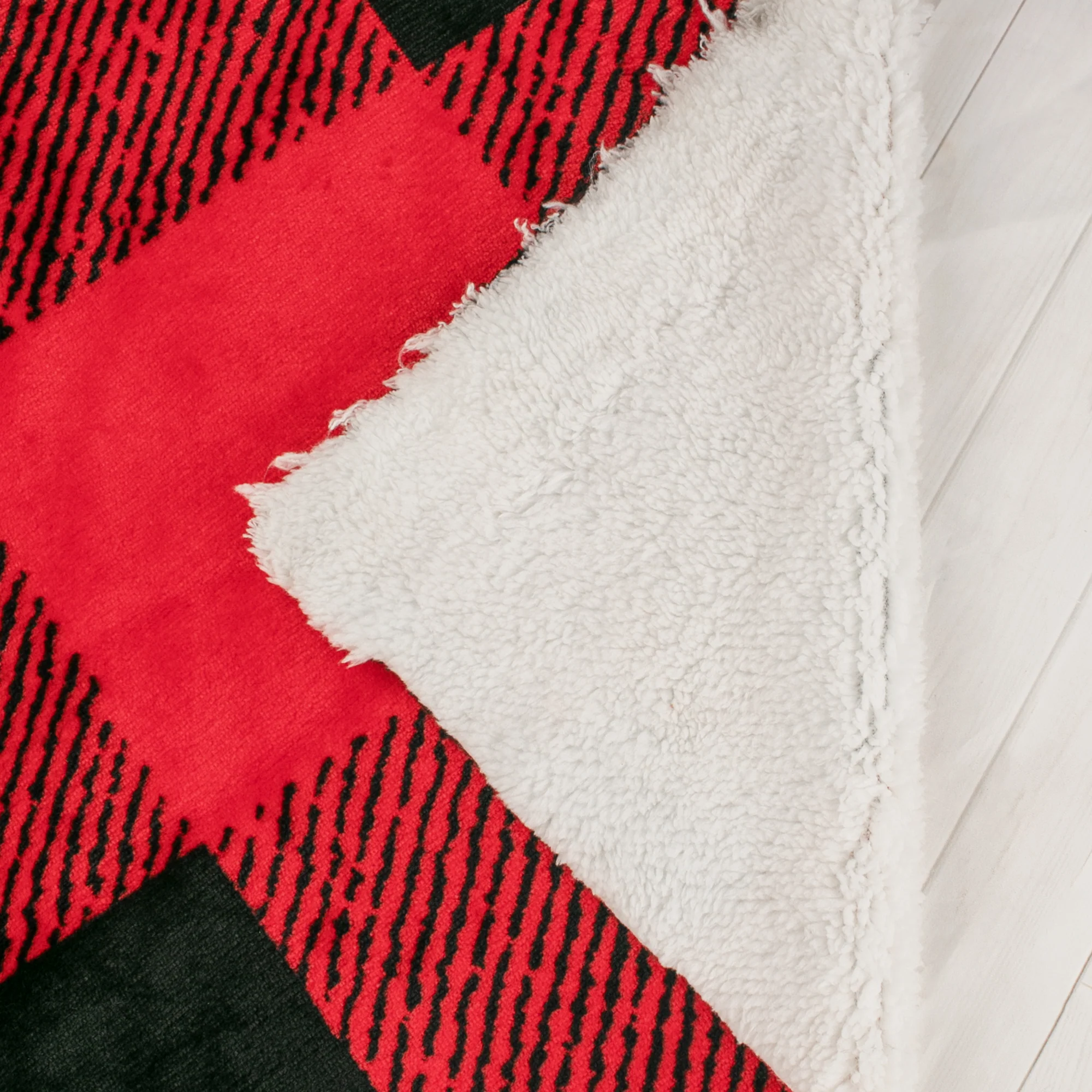Coral Fleece Bonded to Fur - Plaids - Red - Image 5
