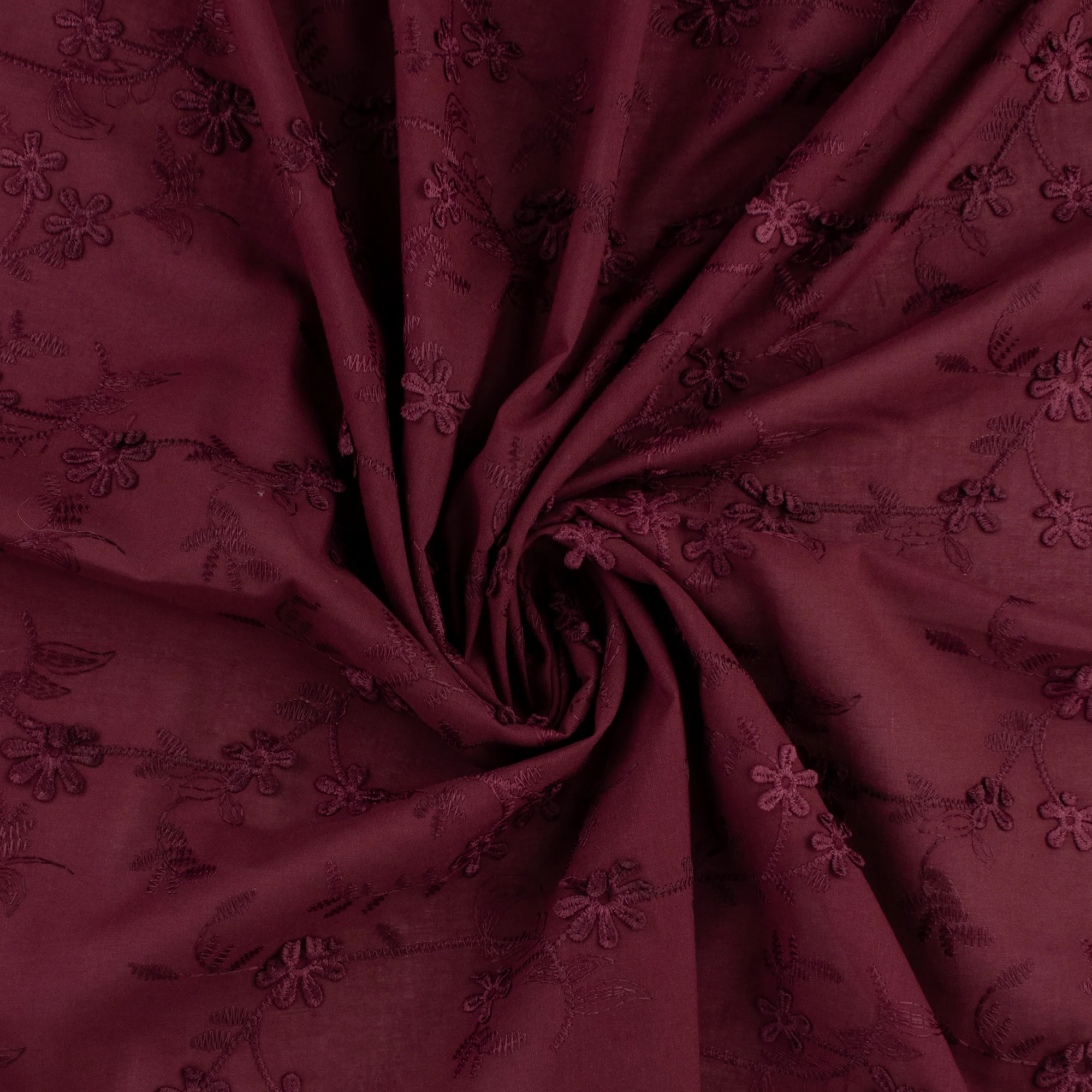 Cotton 3D Embroidery - IN BLOOM - 002 - Wine - Image 2
