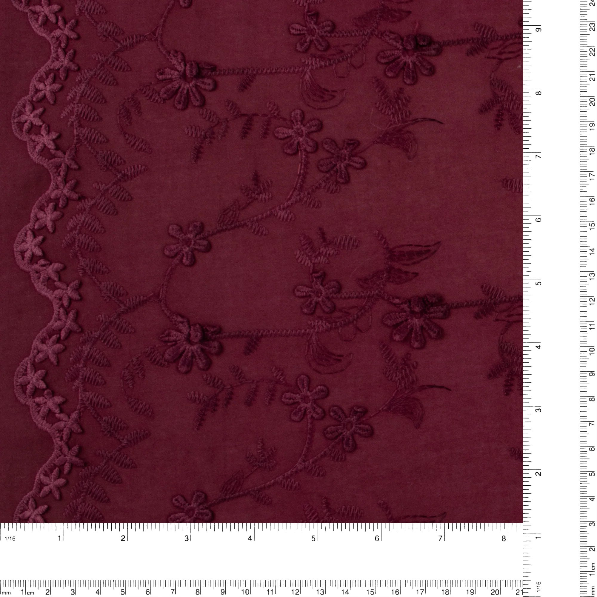 Cotton 3D Embroidery - IN BLOOM - 002 - Wine - Image 3