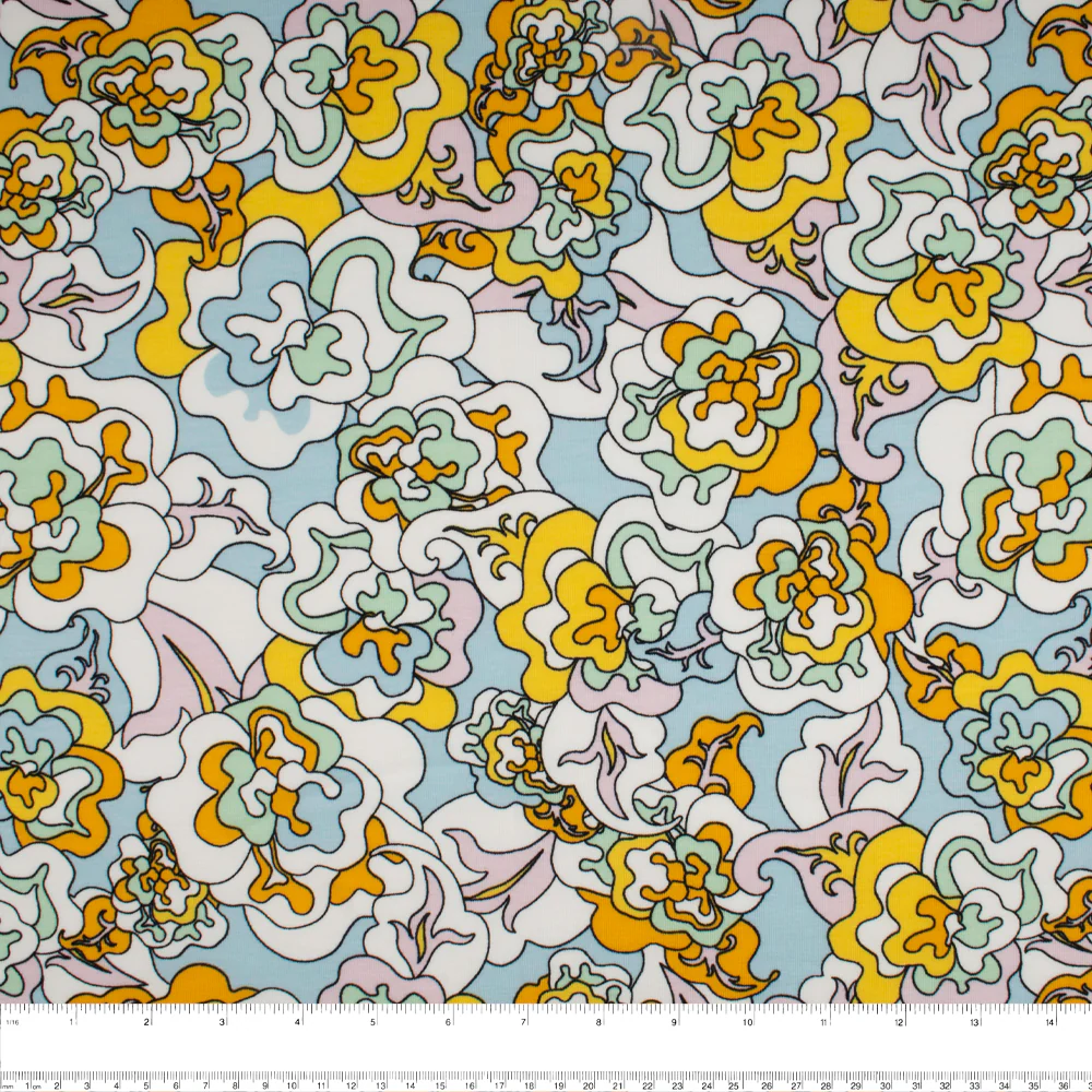 Cotton Lycra Knit Print - IMA-GINE F21 - Abstract floral - Blue - Image 3