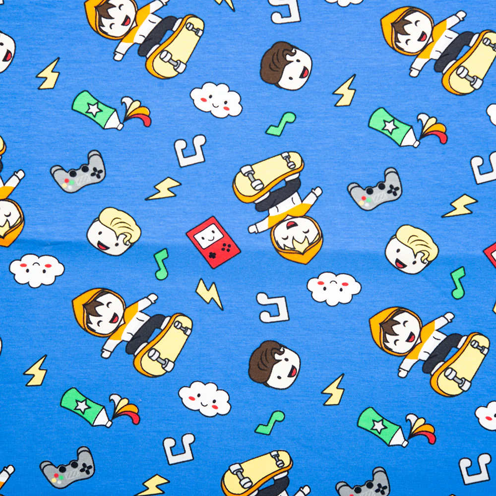 Cotton Lycra Knit Print - IMA-GINE F21 - Comic - Blue