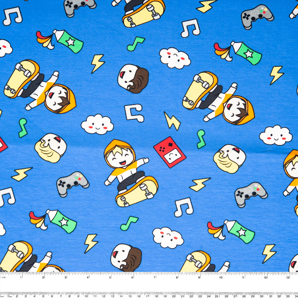 Cotton Lycra Knit Print - IMA-GINE F21 - Comic - Blue - Image 3
