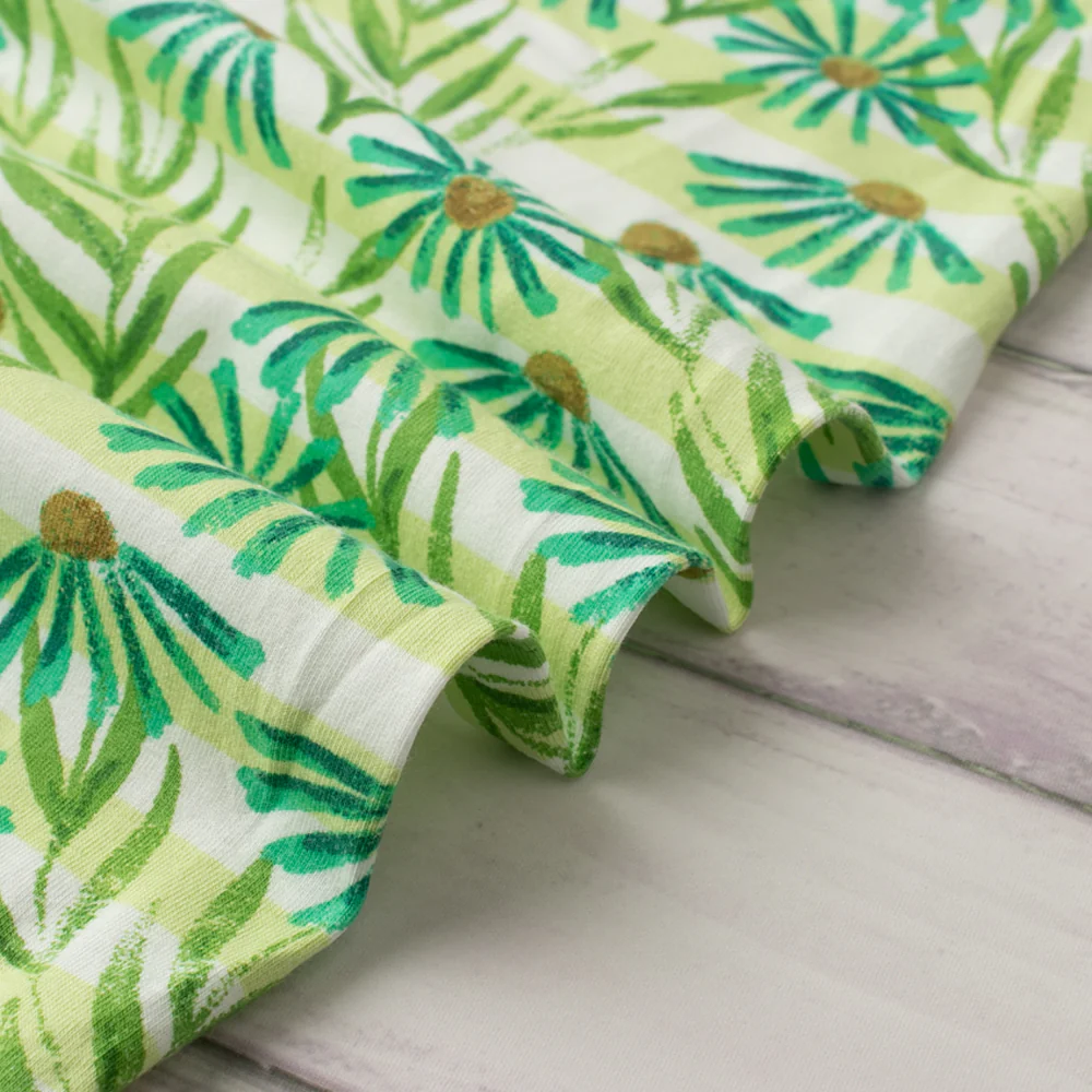 Cotton Lycra Knit Print - IMA-GINE F21 - Daisy - Green - Image 4