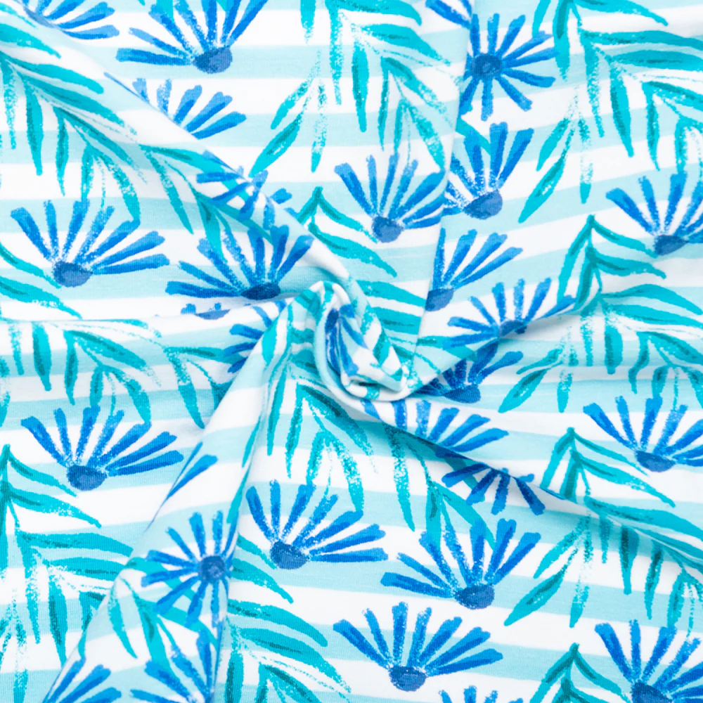 Cotton Lycra Knit Print - IMA-GINE F21 - Daisy stripe - Blue - Image 2