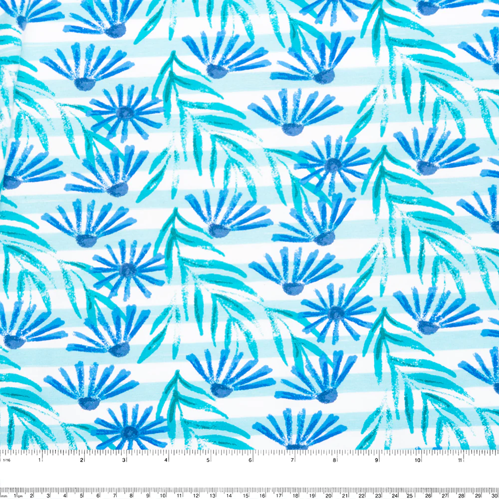Cotton Lycra Knit Print - IMA-GINE F21 - Daisy stripe - Blue - Image 3