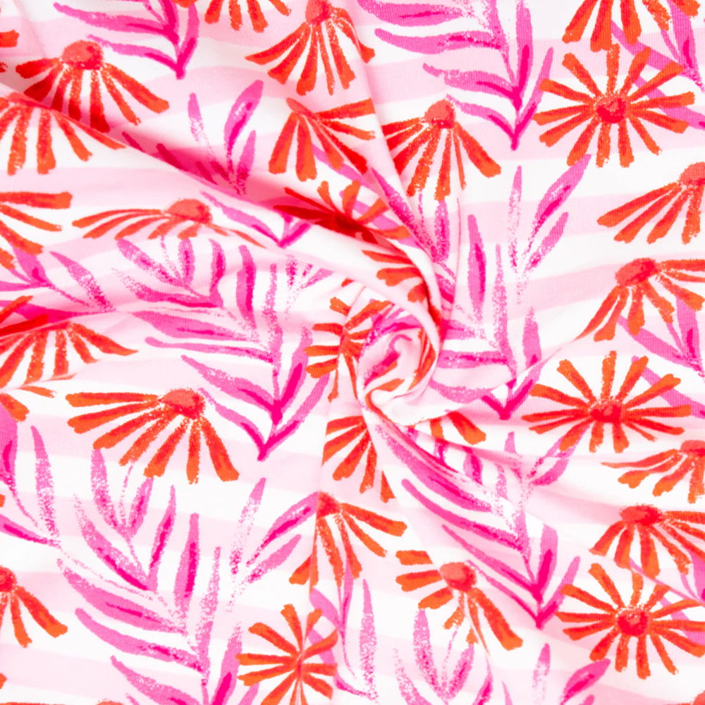 Cotton Lycra Knit Print - IMA-GINE F21 - Daisy stripe - Pink - Image 2