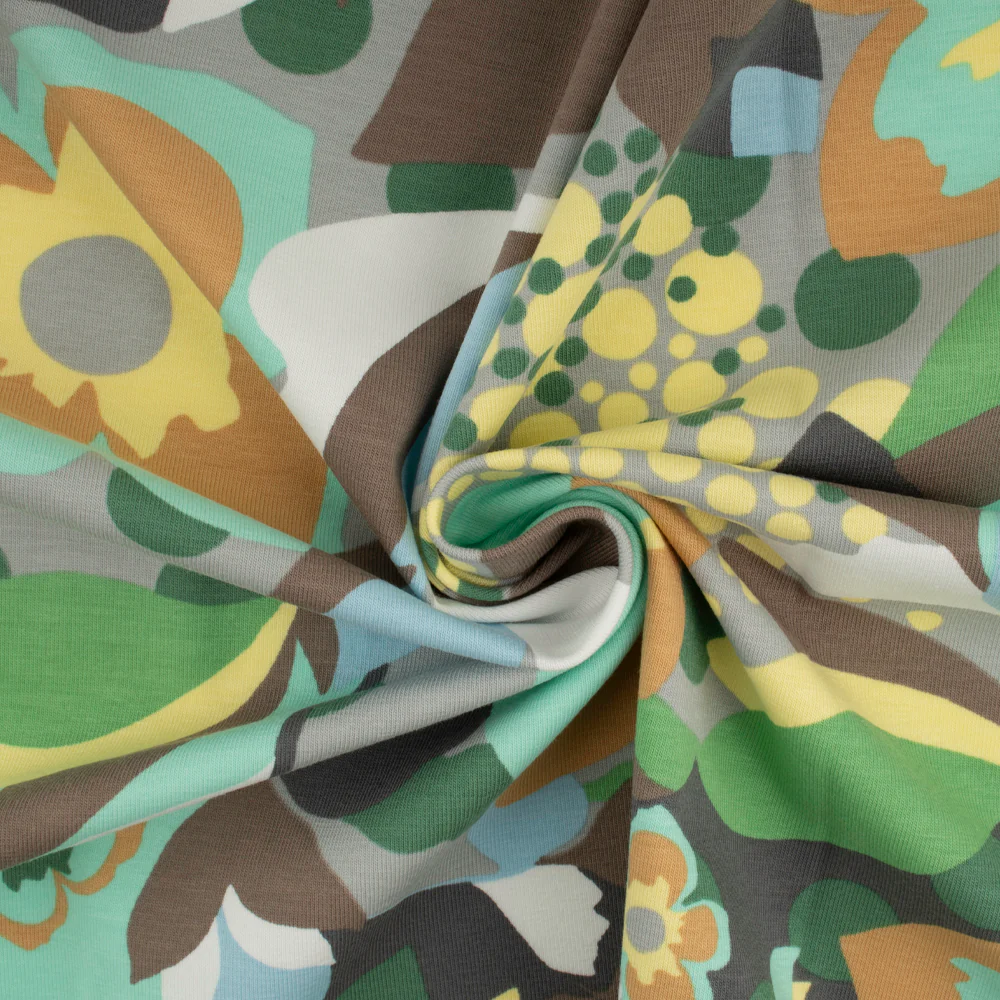 Cotton Lycra Knit Print - IMA-GINE F21 - Florals - Grey - Image 2