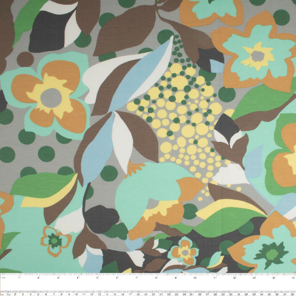 Cotton Lycra Knit Print - IMA-GINE F21 - Florals - Grey - Image 3