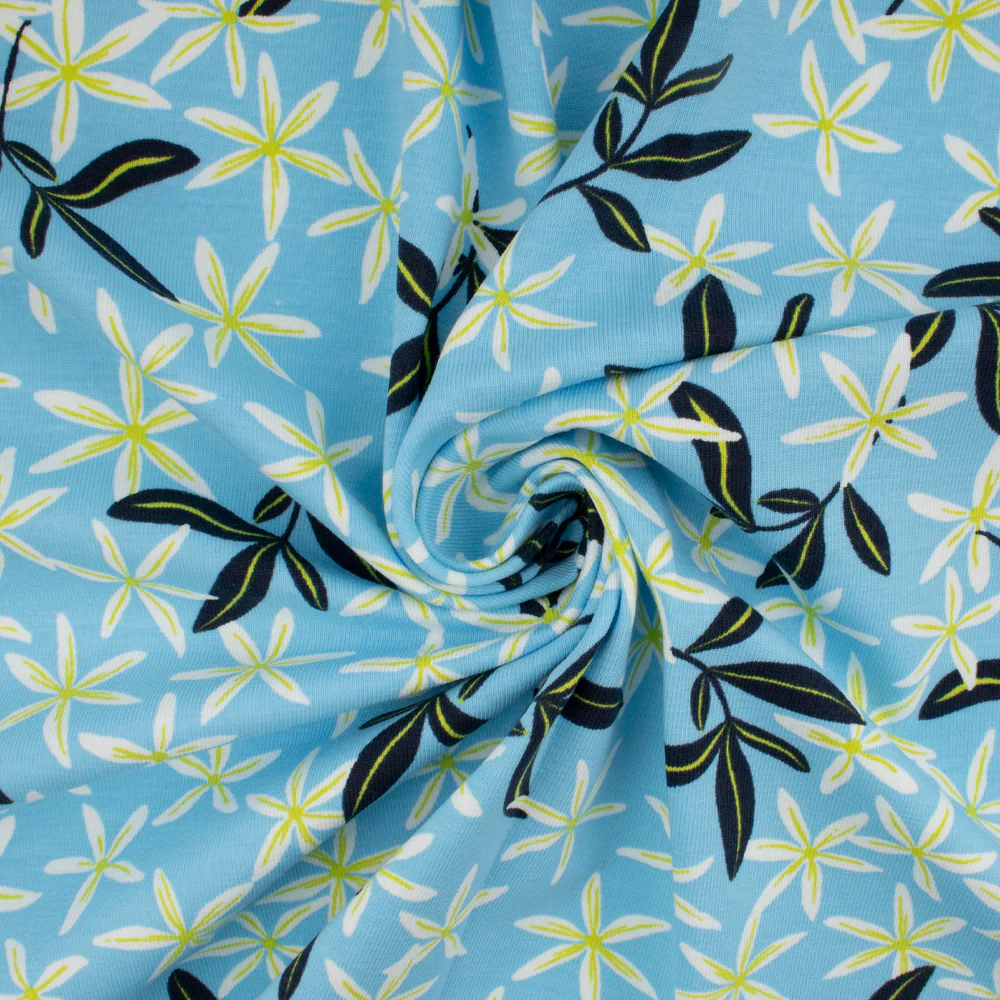Cotton Lycra Knit Print - IMA-GINE F21 - Flowers - Blue / Yellow - Image 2