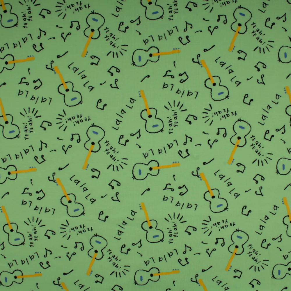 Cotton Lycra Knit Print - IMA-GINE F21 - Guitar - Green