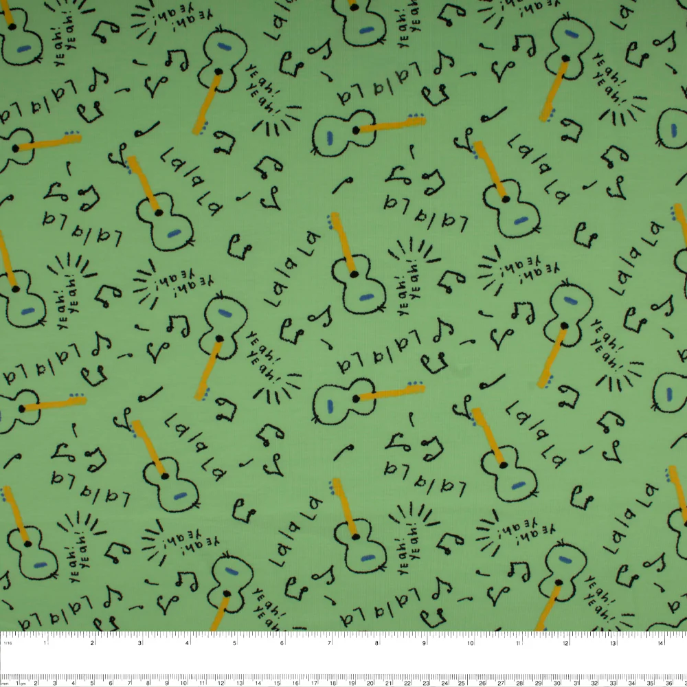 Cotton Lycra Knit Print - IMA-GINE F21 - Guitar - Green - Image 3