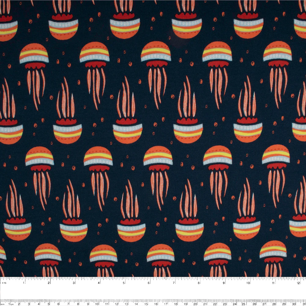 Cotton Lycra Knit Print - IMA-GINE F21 - Jellyfish - Navy - Image 3