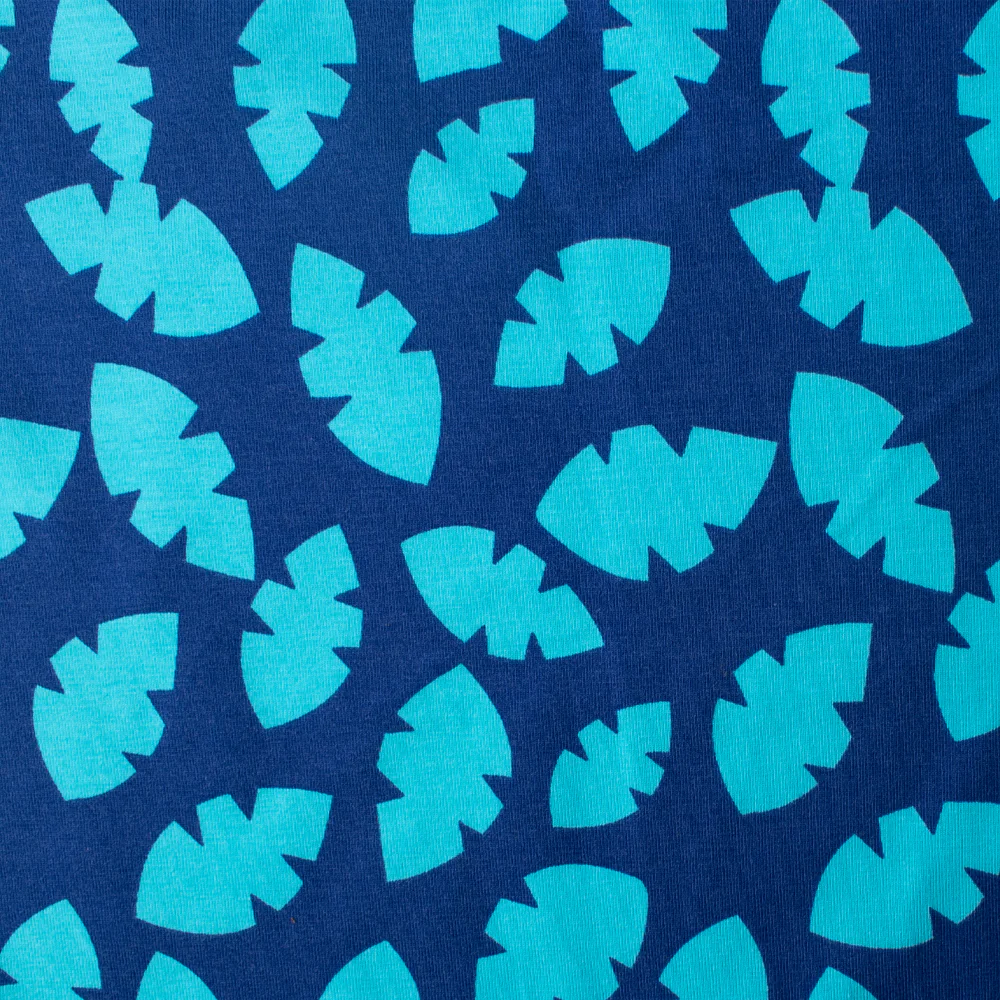 Cotton Lycra Knit Print - IMA-GINE F21 - Leafs - Royal blue