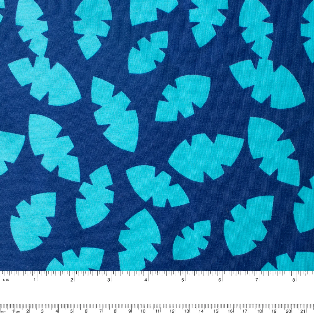 Cotton Lycra Knit Print - IMA-GINE F21 - Leafs - Royal blue - Image 3