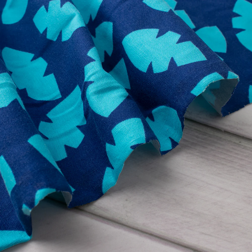 Cotton Lycra Knit Print - IMA-GINE F21 - Leafs - Royal blue - Image 4