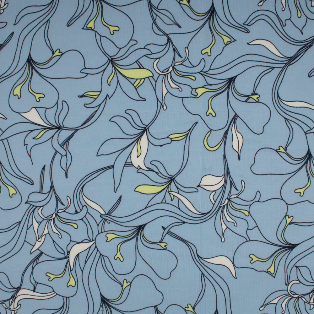 Cotton Lycra Knit Print - IMA-GINE F21 - Lily - Blue / Green