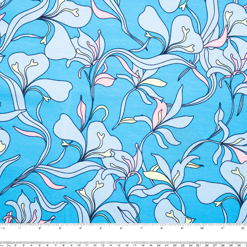 Cotton Lycra Knit Print - IMA-GINE F21 - Lily - Sky blue - Image 3