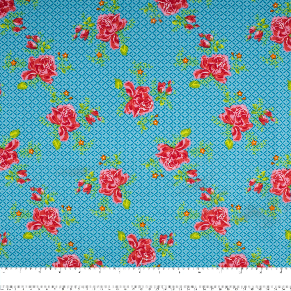 Cotton Lycra Knit Print - IMA-GINE F21 - Roses - Blue / Pink - Image 3
