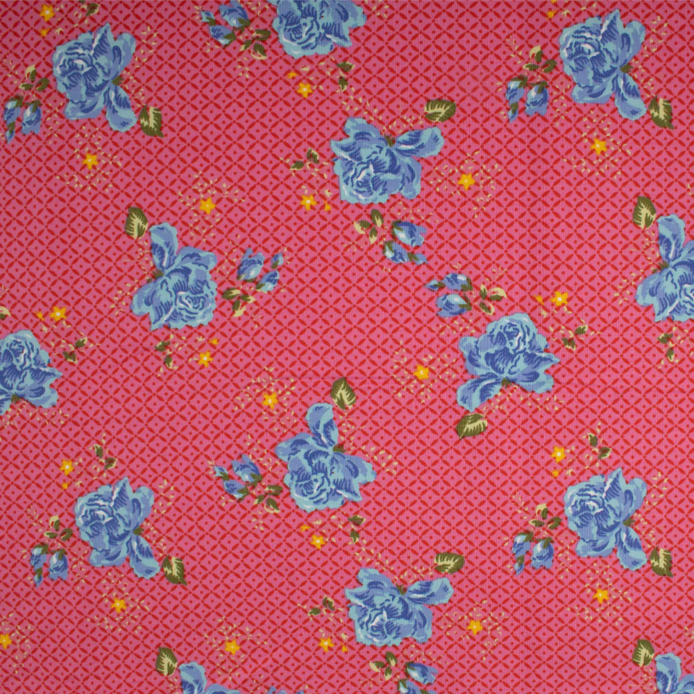 Cotton Lycra Knit Print - IMA-GINE F21 - Roses - Pink / Blue