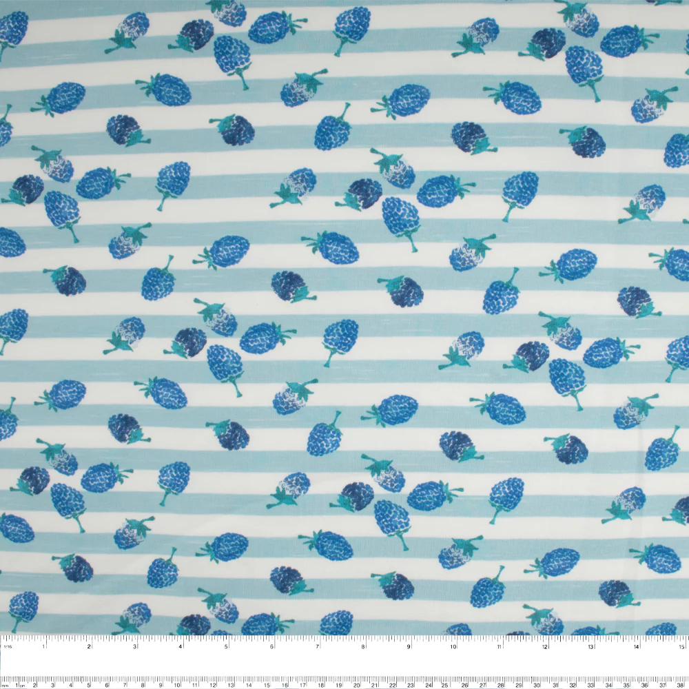 Cotton Lycra Knit Print - IMA-GINE F21 - Strawberry - Blue - Image 3