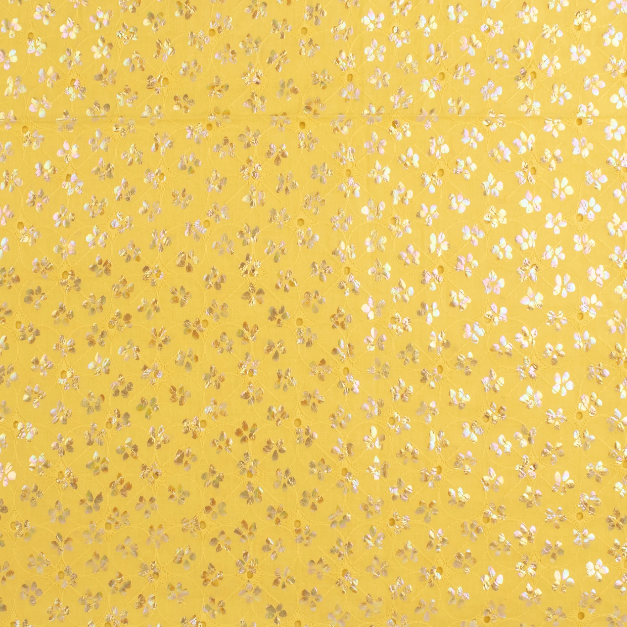 Cotton voile with embroidery and foil print - JUSTIN & JUSTINE - 004 - Yellow