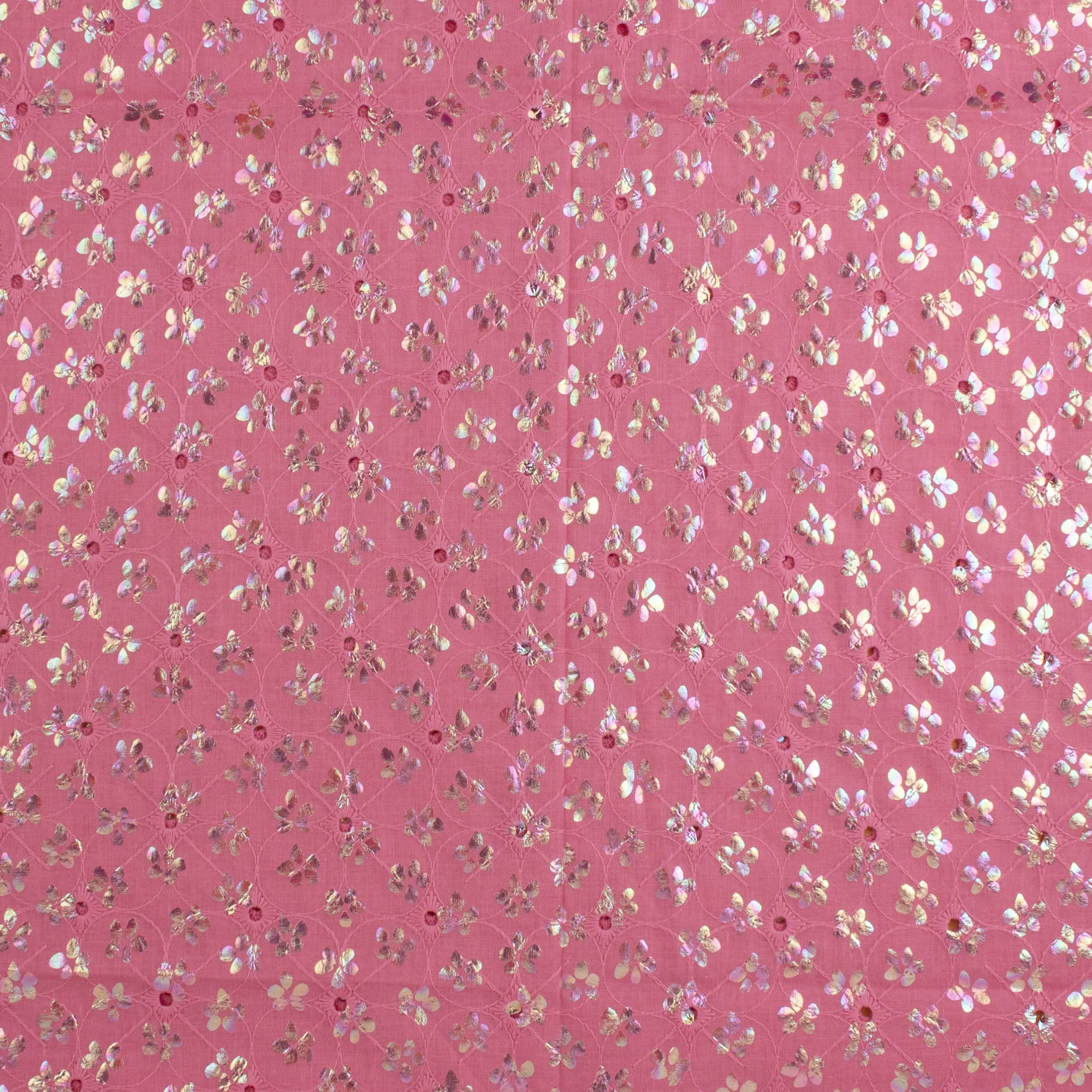 Cotton voile with embroidery and foil print - JUSTIN & JUSTINE - 005 - Pink