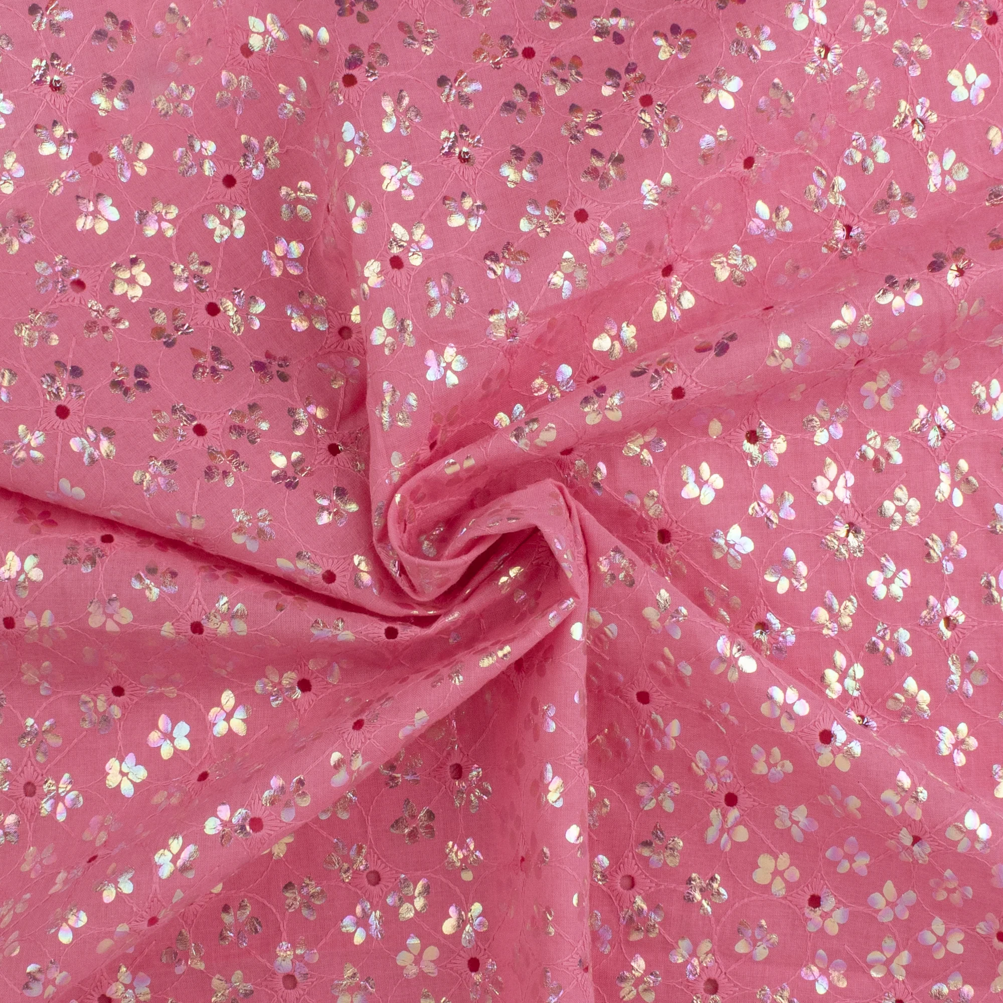 Cotton voile with embroidery and foil print - JUSTIN & JUSTINE - 005 - Pink - Image 2