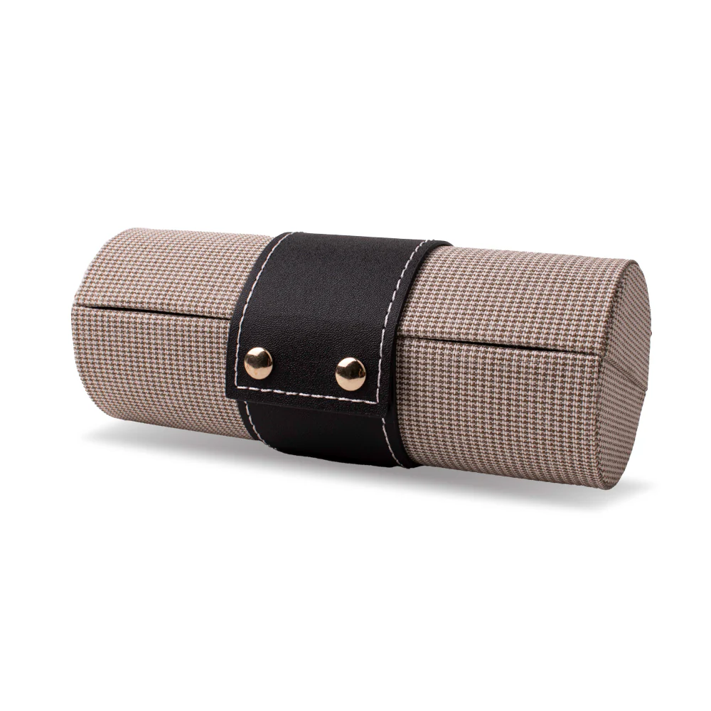 Crochet/Knitting Case - Tube Light Brown with Black Leather