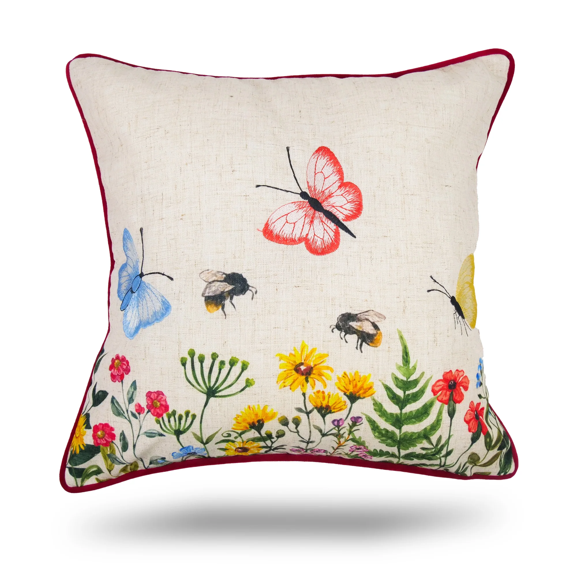 Decorative cushion cover - Butterfly Garden - White - 18 x 18''